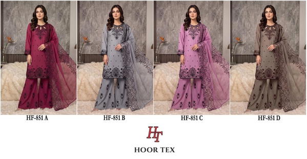HOOR TEX PRESENT FULL STICHED PAKISTANI SUITS SERIES HF 851-A TO D