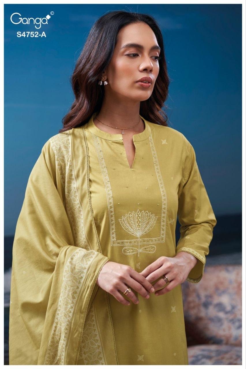GANGA PRESENT UNSTICH COTTON SUIT FAIRA CATLOUGLE SERIES 4752 10