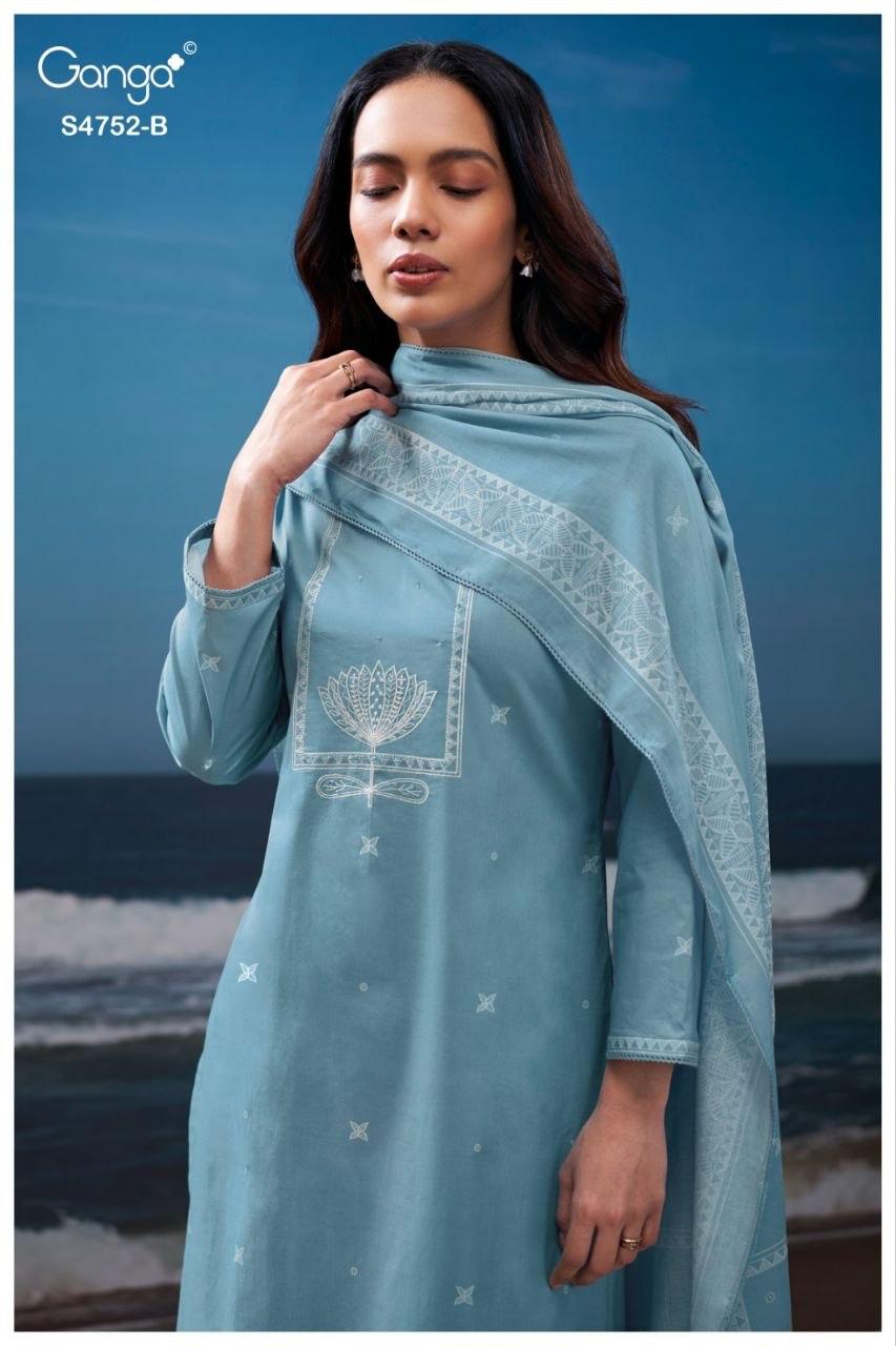 GANGA PRESENT UNSTICH COTTON SUIT FAIRA CATLOUGLE SERIES 4752 6