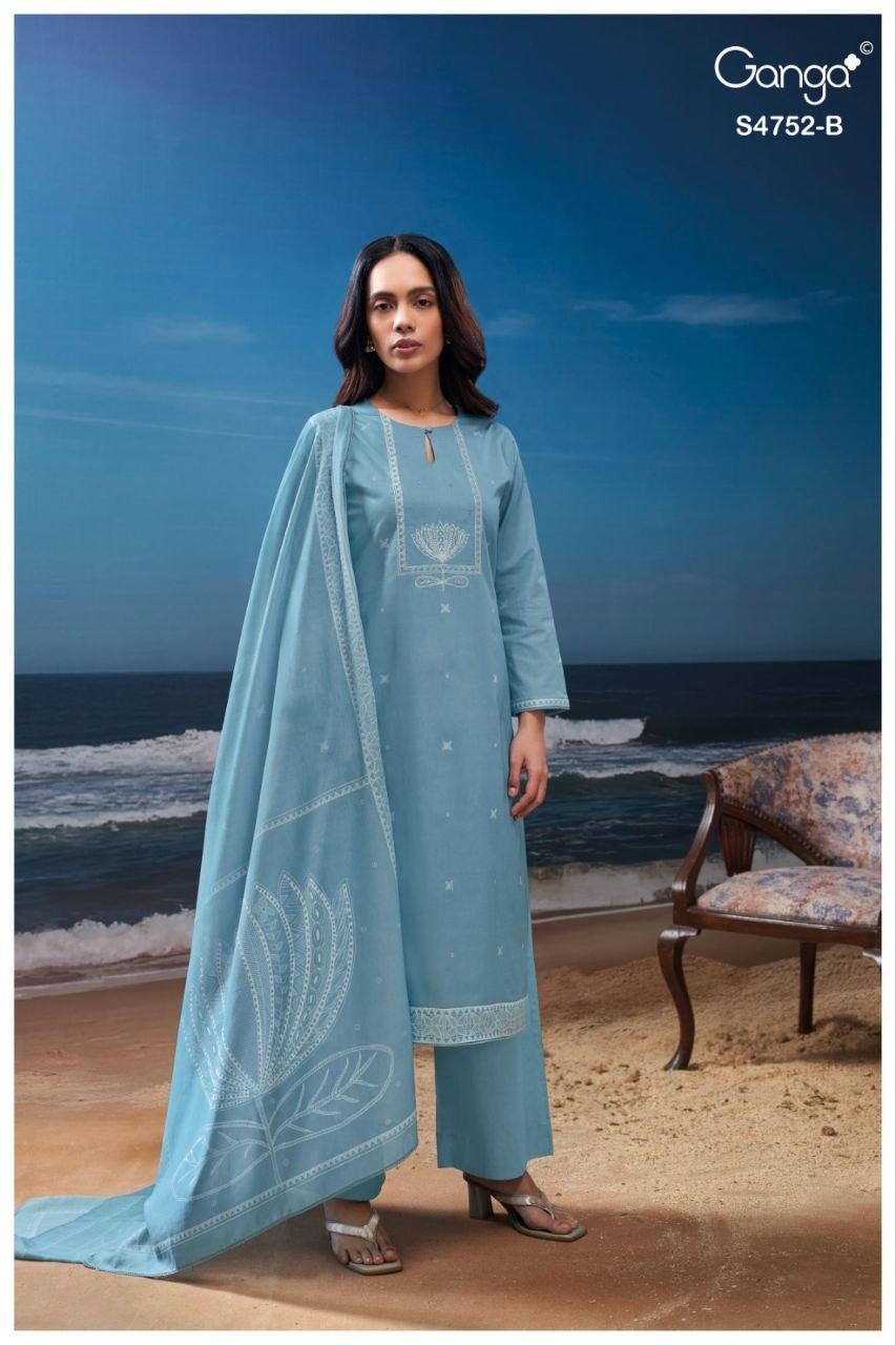 GANGA PRESENT UNSTICH COTTON SUIT FAIRA CATLOUGLE SERIES 4752 5