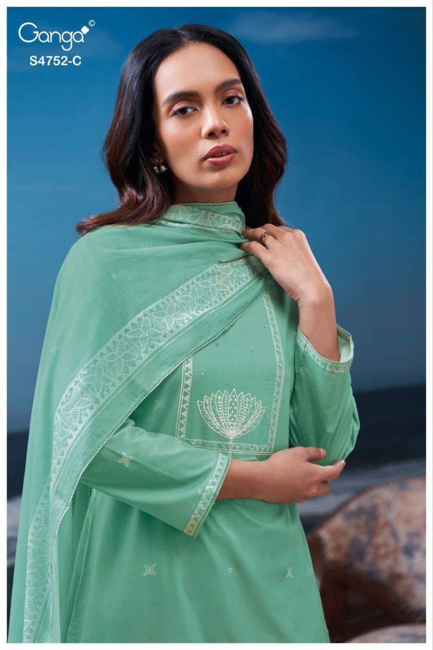 GANGA PRESENT UNSTICH COTTON SUIT FAIRA CATLOUGLE SERIES 4752 7