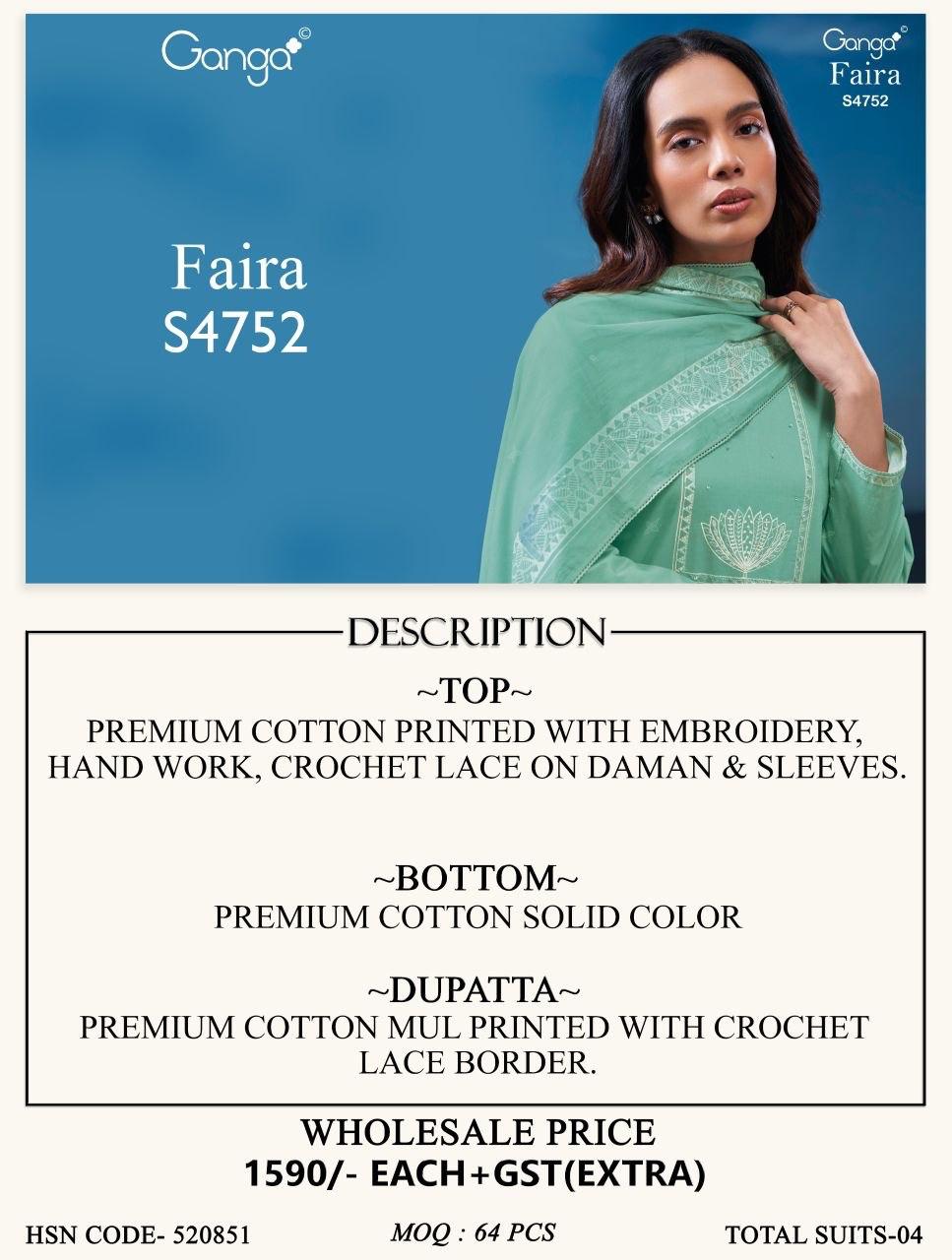 GANGA PRESENT UNSTICH COTTON SUIT FAIRA CATLOUGLE SERIES 4752 1