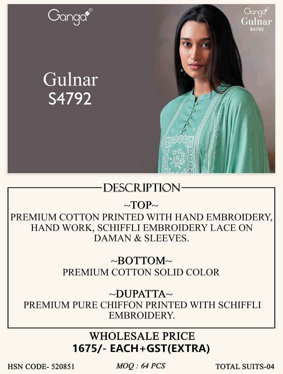 GANGA PRESENT UNSTICH COTTON SUIT GULNAAR SERIES 4752 9