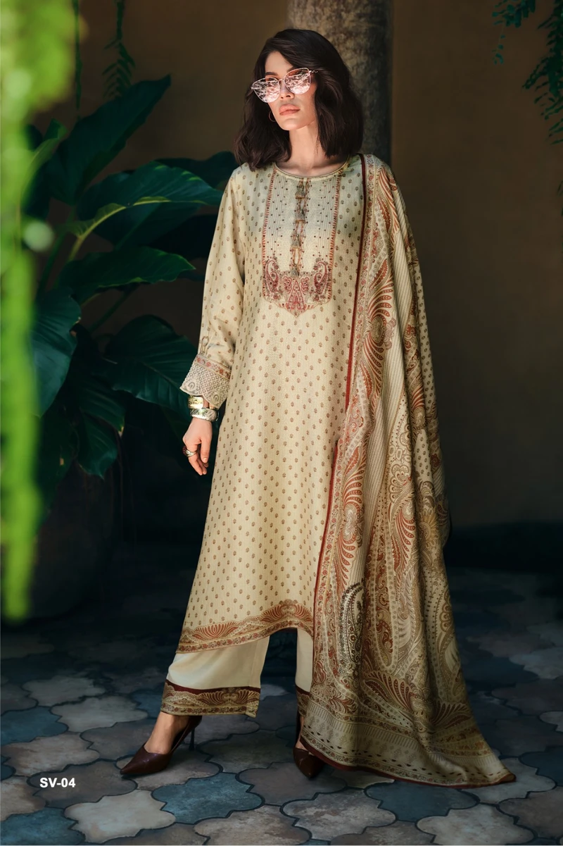 VARSHA PRESENT NEW CATLOUGLE SVARA SERIES SV 01-SV 04 VISCOSES CREPE UNSTICH SUIT 8
