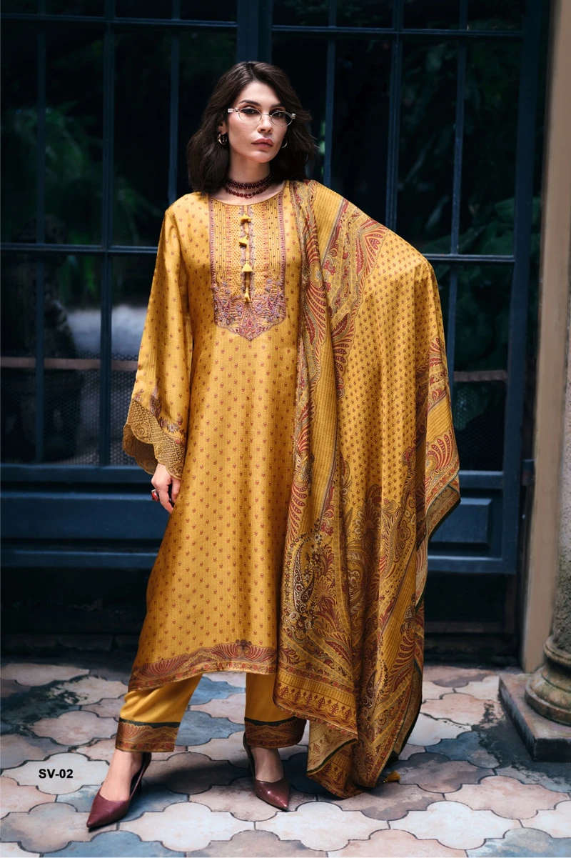 VARSHA PRESENT NEW CATLOUGLE SVARA SERIES SV 01-SV 04 VISCOSES CREPE UNSTICH SUIT 6
