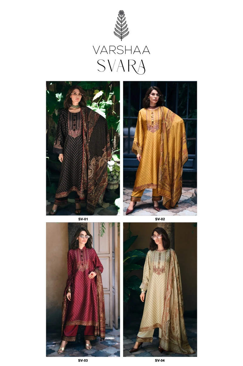 VARSHA PRESENT NEW CATLOUGLE SVARA SERIES SV 01-SV 04 VISCOSES CREPE UNSTICH SUIT 5