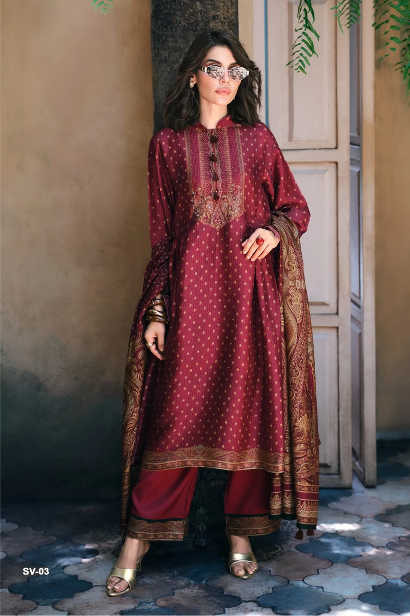 VARSHA PRESENT NEW CATLOUGLE SVARA SERIES SV 01-SV 04 VISCOSES CREPE UNSTICH SUIT 4