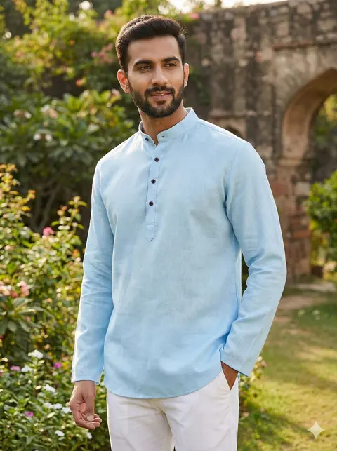 Men’s Khadi Linen Short Kurta for Festive & Casual Wear 3