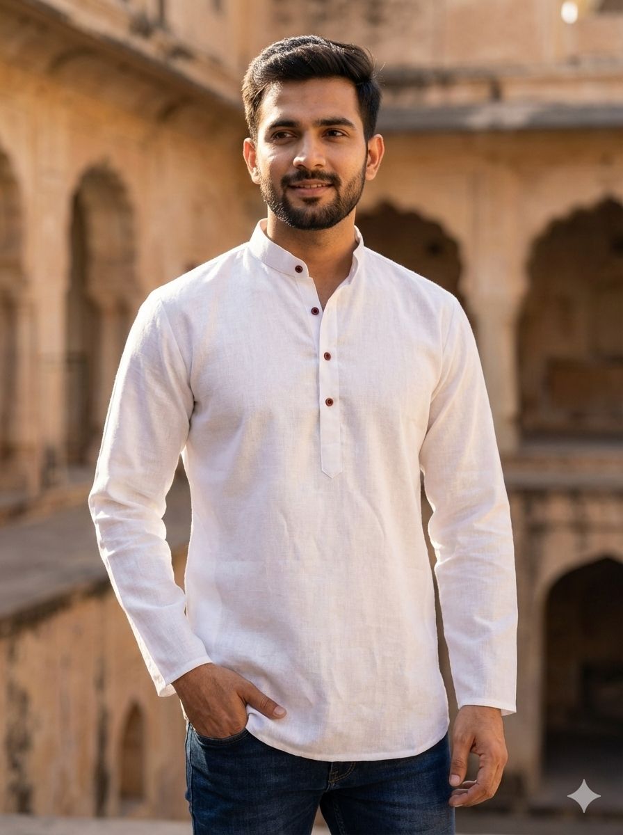 Men’s Khadi Linen Short Kurta for Festive & Casual Wear 1