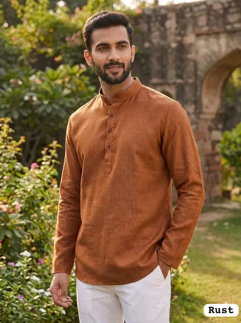 Men’s Khadi Linen Short Kurta for Festive & Casual Wear 7