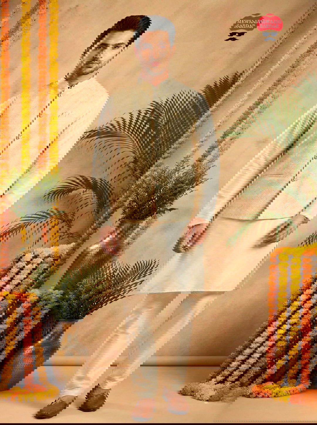 Men’s Dhupian Silk Kurta Pant with Jacquard Koti Set 1