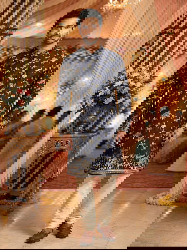 Black Function Special Printed Kurta with Pyjama