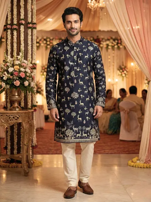 Black Function Special Printed Kurta with Pyjama 1
