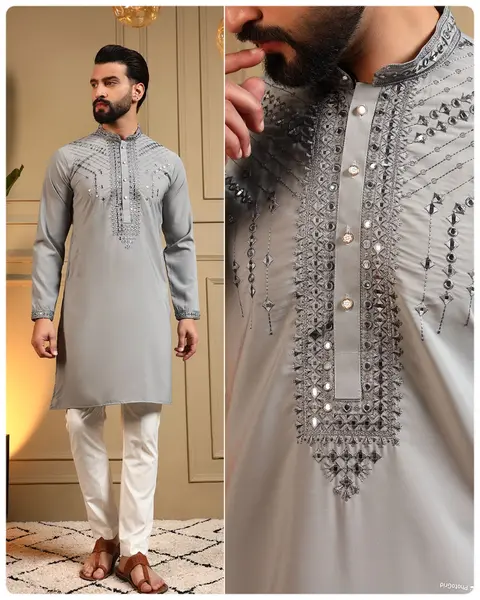Men’s Armaani Lachko Embroidered Kurta Pyjama Set – Premium Ethnic Wear 10