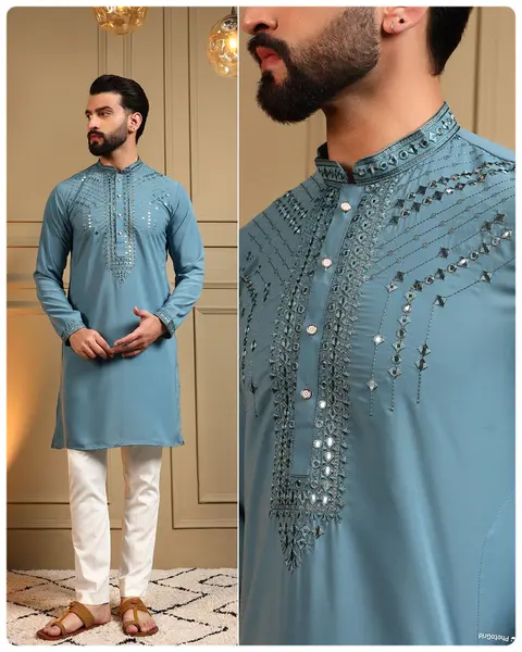 Men’s Armaani Lachko Embroidered Kurta Pyjama Set – Premium Ethnic Wear 9