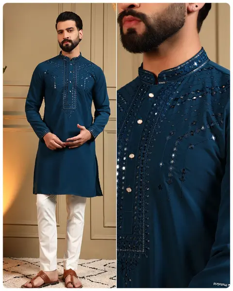 Men’s Armaani Lachko Embroidered Kurta Pyjama Set – Premium Ethnic Wear 8