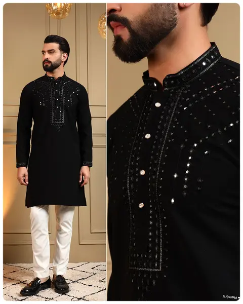 Men’s Armaani Lachko Embroidered Kurta Pyjama Set – Premium Ethnic Wear 7