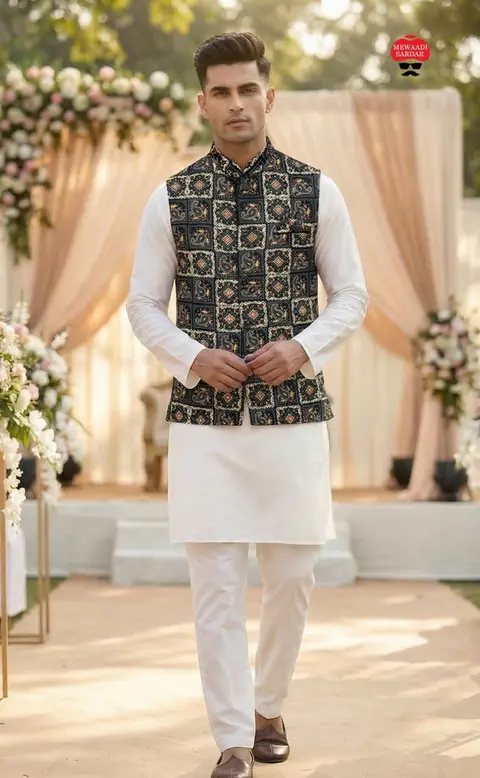 Traditional Kurta Koti Pyjama Set for Men 1