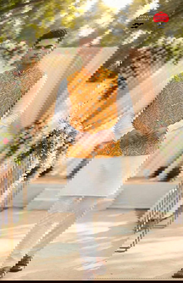 Luxury Malai Satin Kurta Koti Set for Wedding & Party Wear