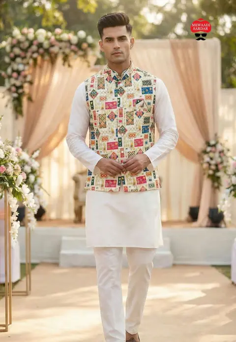Men’s Party Wear Kurta Koti Pyjama Set 1