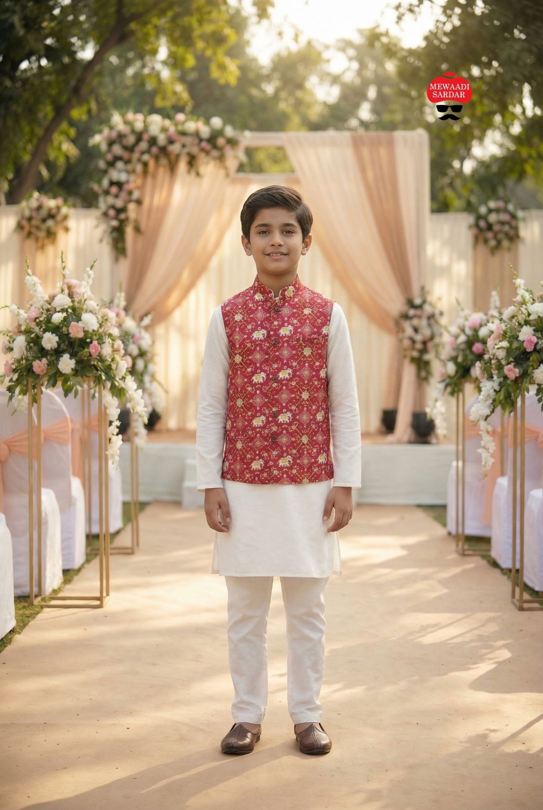 Wedding Special Kids Kurta Koti Pyjama Set 1