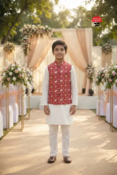 Wedding Special Kids Kurta Koti Pyjama Set 1