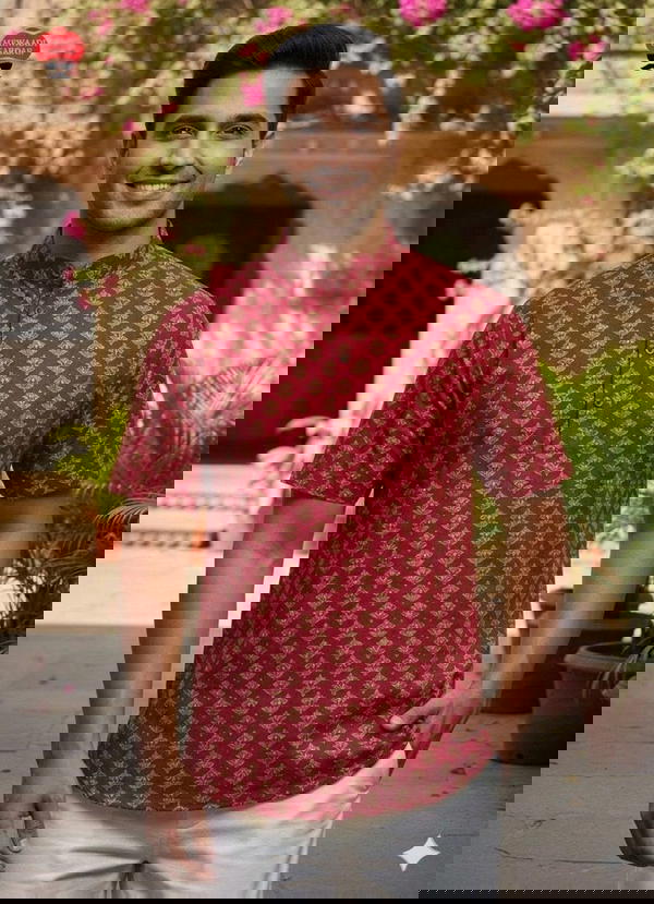 Stylish Men’s Printed Cotton Short Kurta for Summer Wear