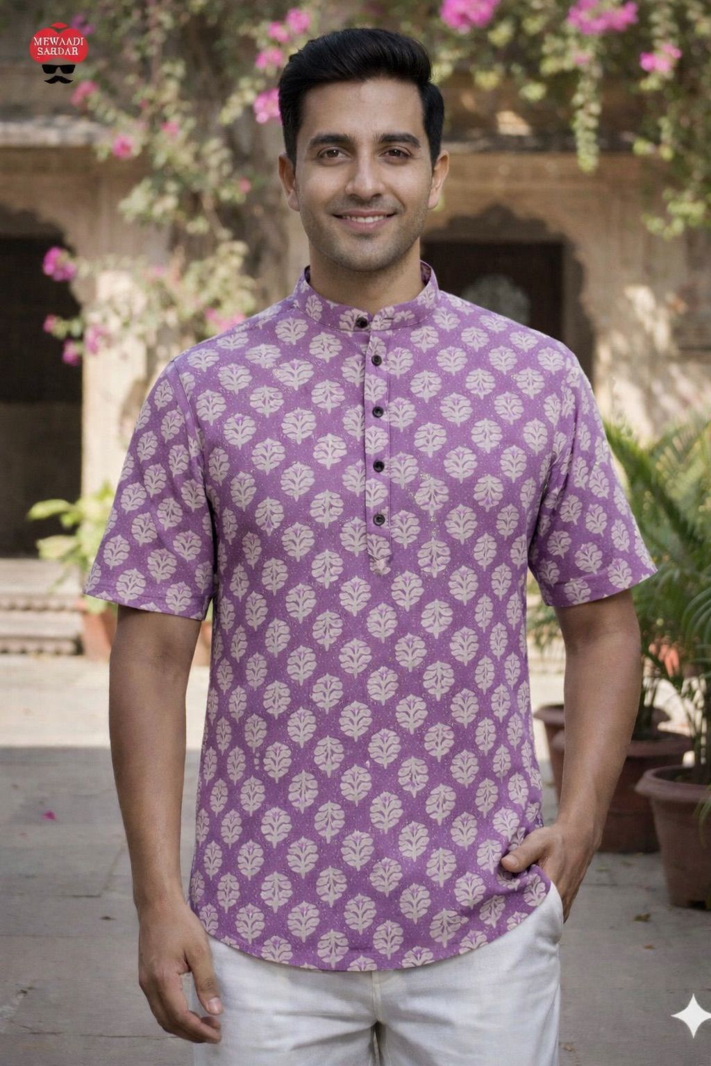 Men’s Casual & Festive Short Kurta – Cotton Printed Fabric 1