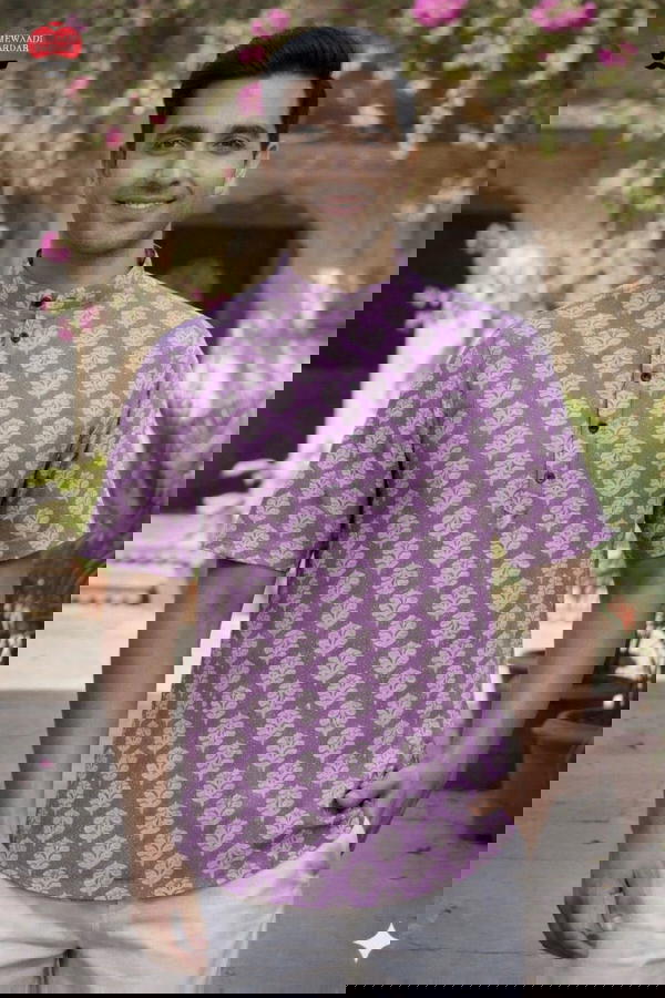 Men’s Casual & Festive Short Kurta – Cotton Printed Fabric