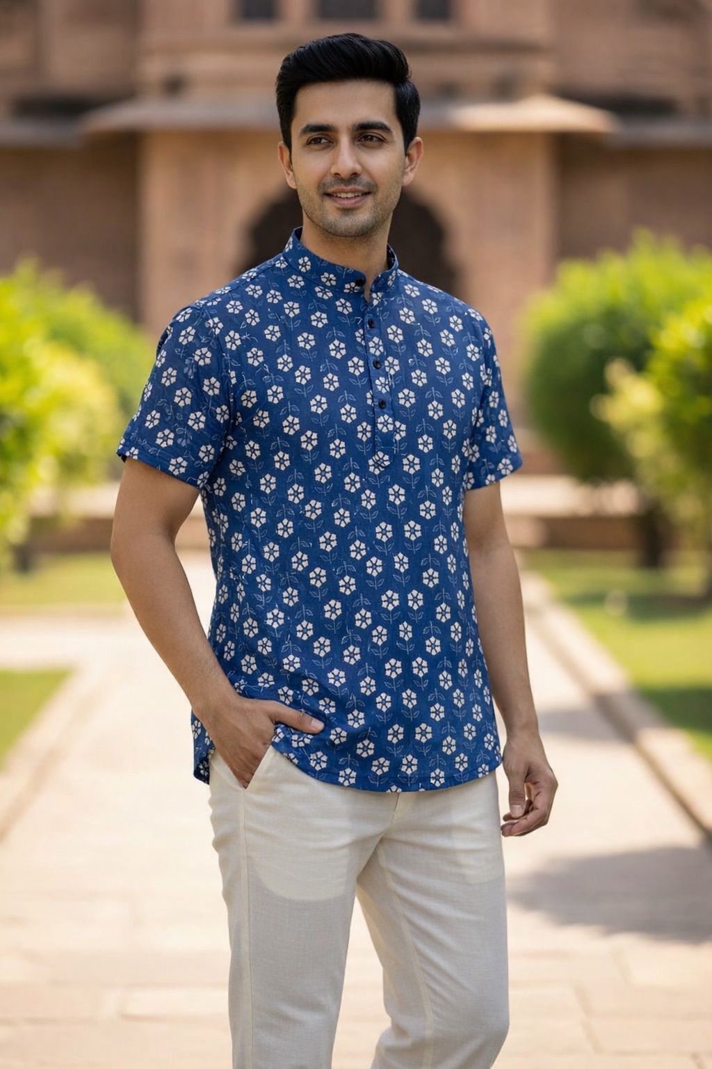 Premium Printed Cotton Short Kurta for Men – Summer Collection 1
