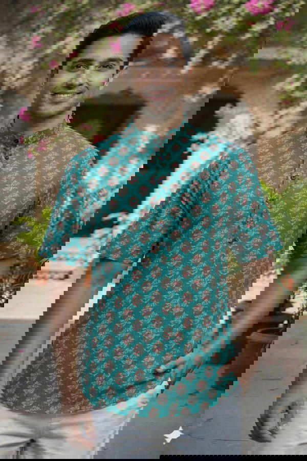 Men’s Summer Wear Short Kurta – Printed Cotton Fabric