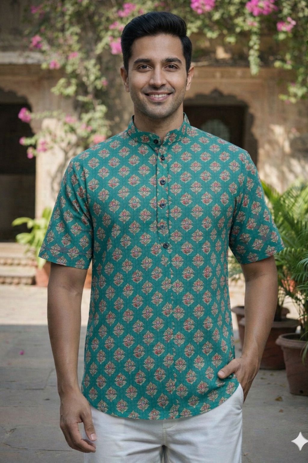 Men’s Summer Wear Short Kurta – Printed Cotton Fabric 1