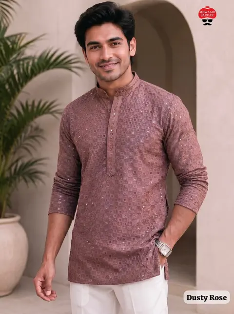 Men's Premium Rayon Chikan short Kurta – Full Sleeve Ethnic Wear 7