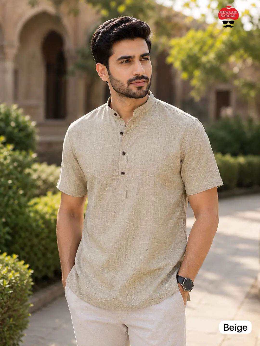 Men's Khadi Linen Short Kurta – Half Sleeve Summer Collection 1