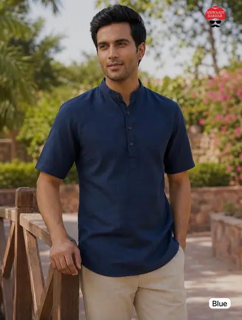 Men's Khadi Linen Short Kurta – Half Sleeve Summer Collection 2