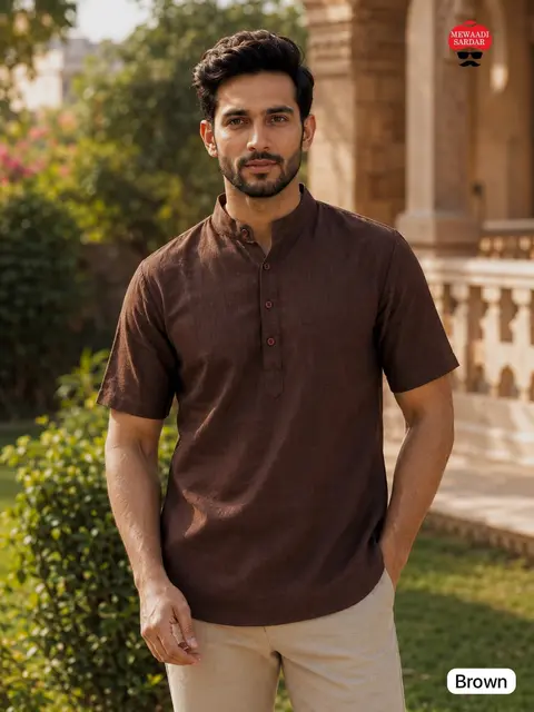 Men's Khadi Linen Short Kurta – Half Sleeve Summer Collection 3