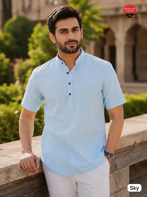 Men's Khadi Linen Short Kurta – Half Sleeve Summer Collection 5
