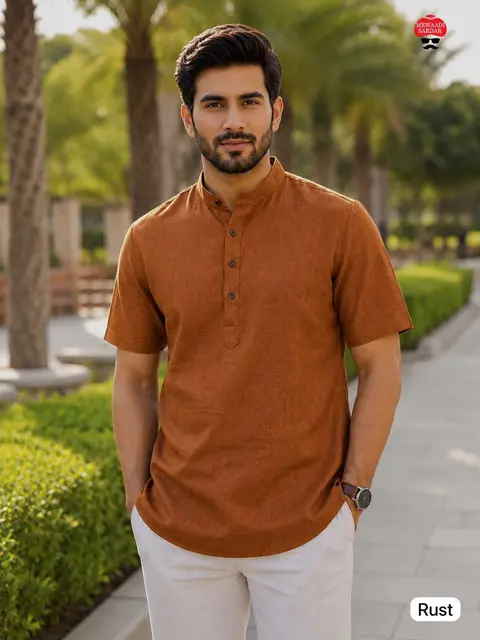 Men's Khadi Linen Short Kurta – Half Sleeve Summer Collection 6