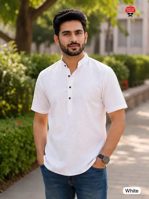 Men's Khadi Linen Short Kurta – Half Sleeve Summer Collection 7