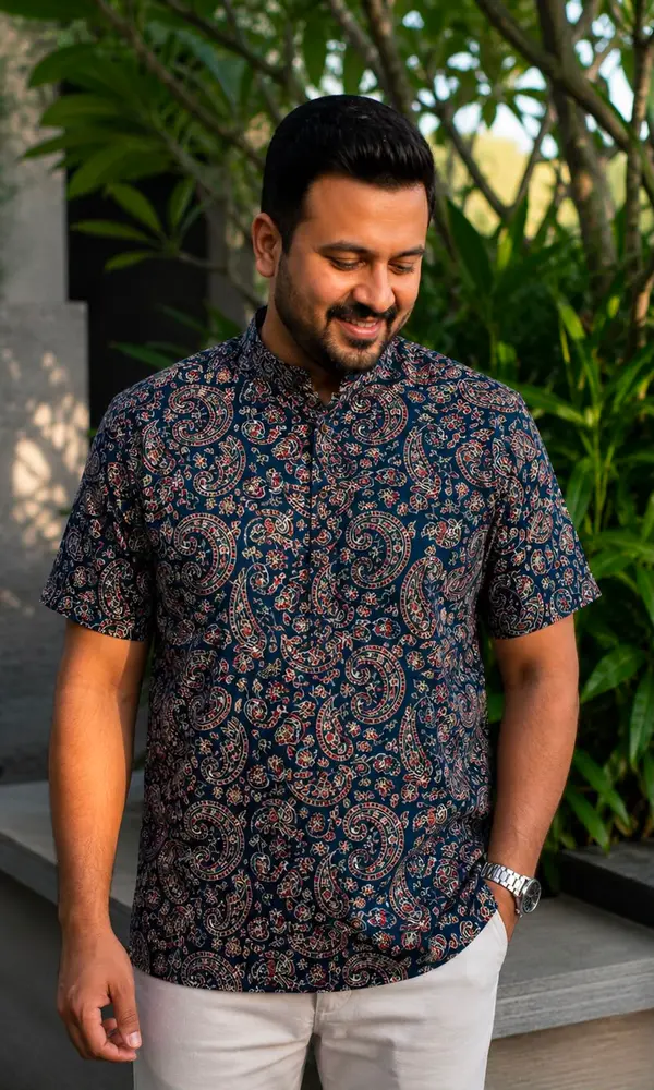 Trendy Printed Cotton Kurta for Men – Short Ethnic Wear