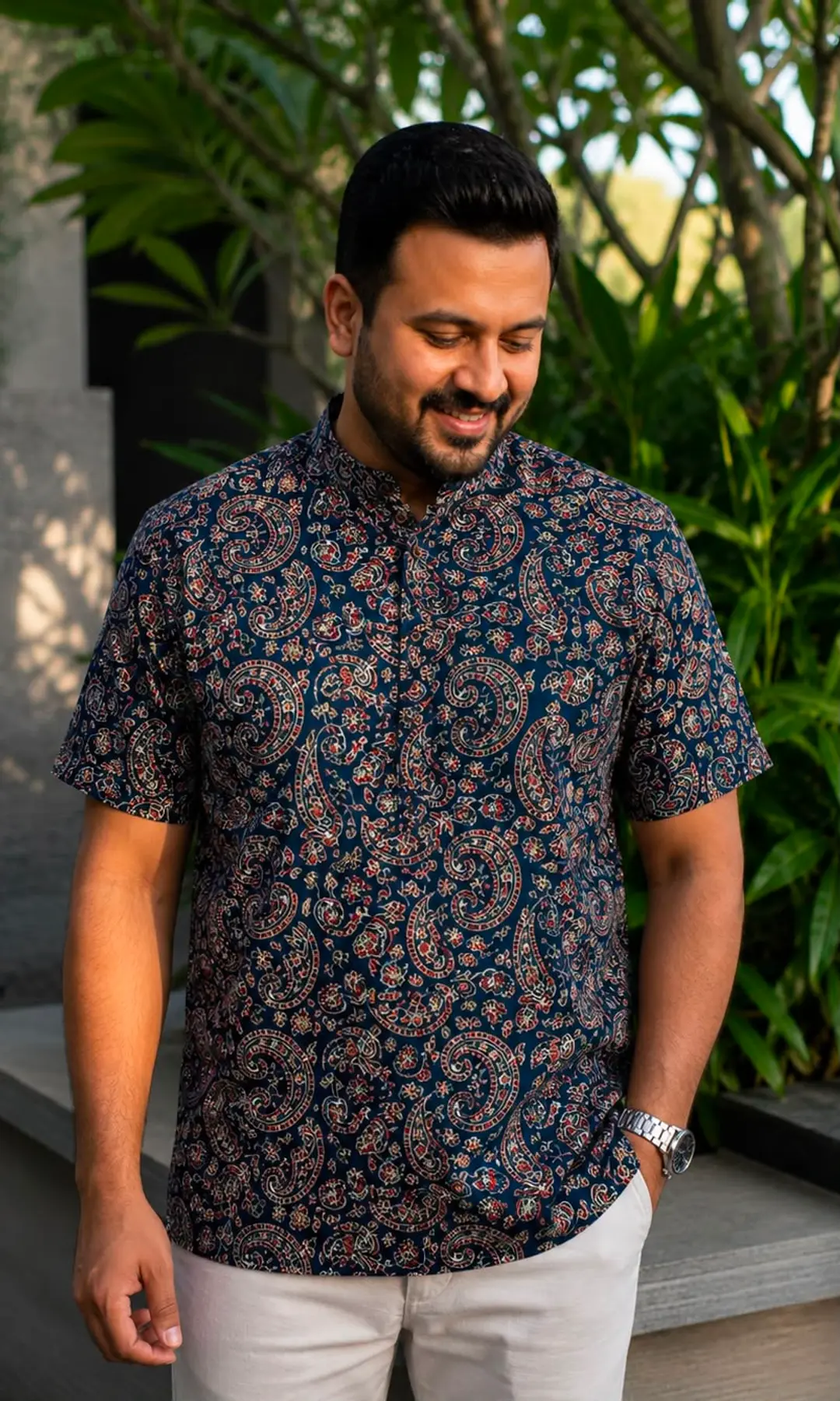 Trendy Printed Cotton Kurta for Men – Short Ethnic Wear 1