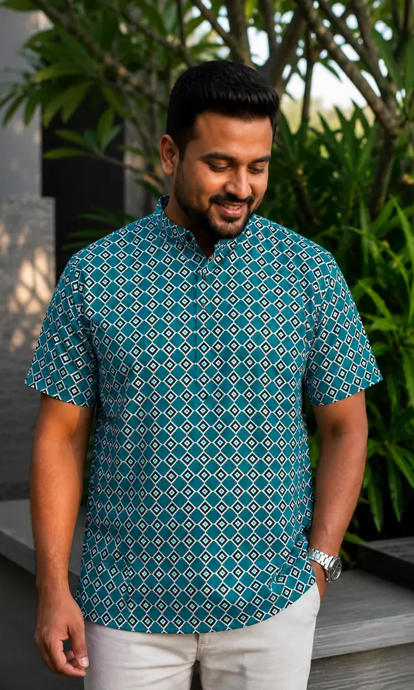 Men’s Designer Printed Short Kurta – Premium Finish Ethnic Wear