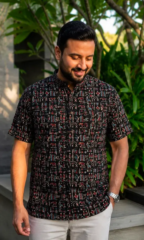 Men’s Short Printed Kurta – Modern Indian Ethnic Collection 1