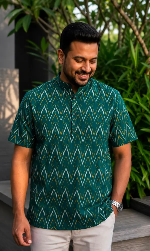 Men’s Printed Short Kurta – Premium Cotton Casual & Festive Wear