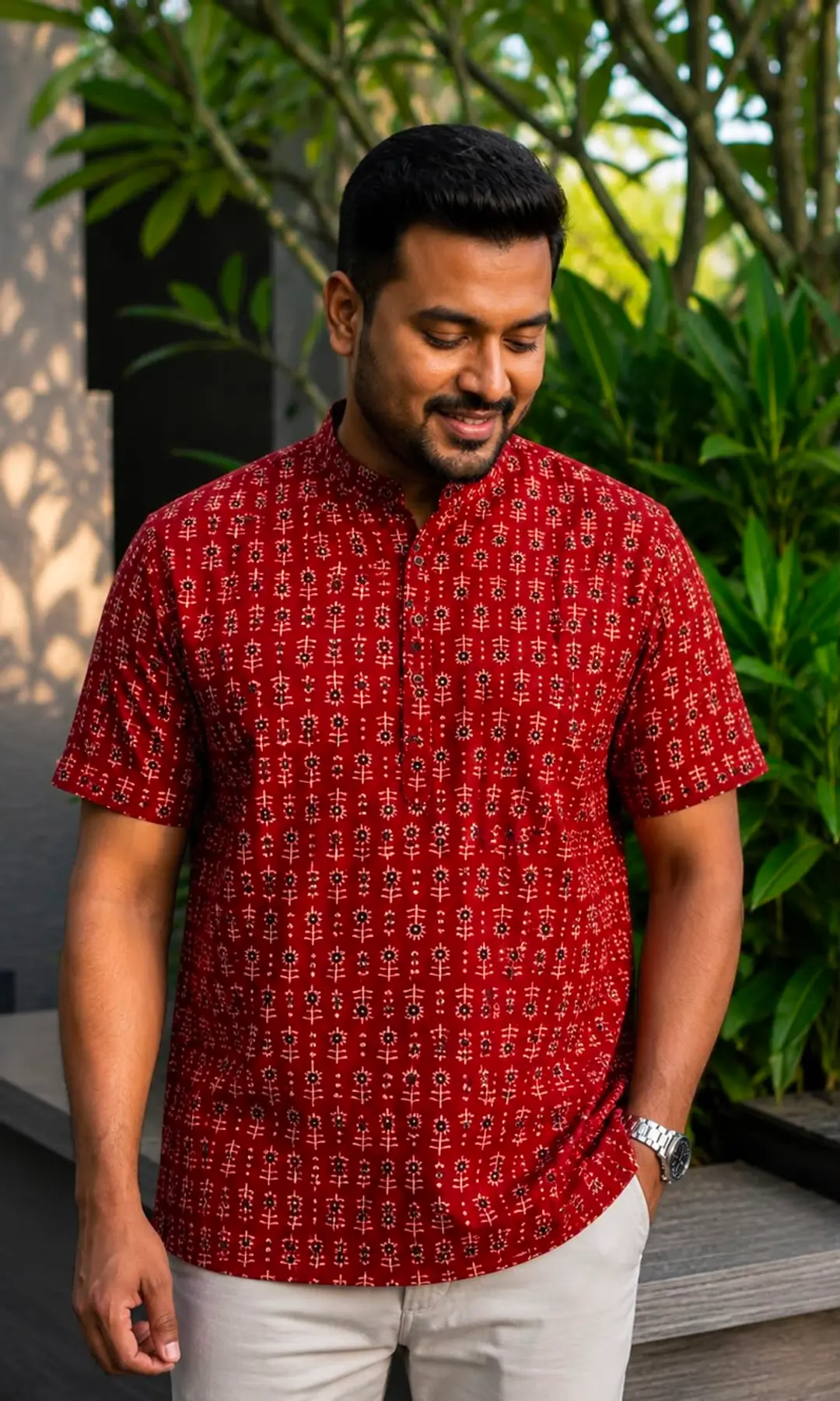 Men’s Cotton Printed Short Kurta – Trendy Half Sleeve Ethnic Wear 1