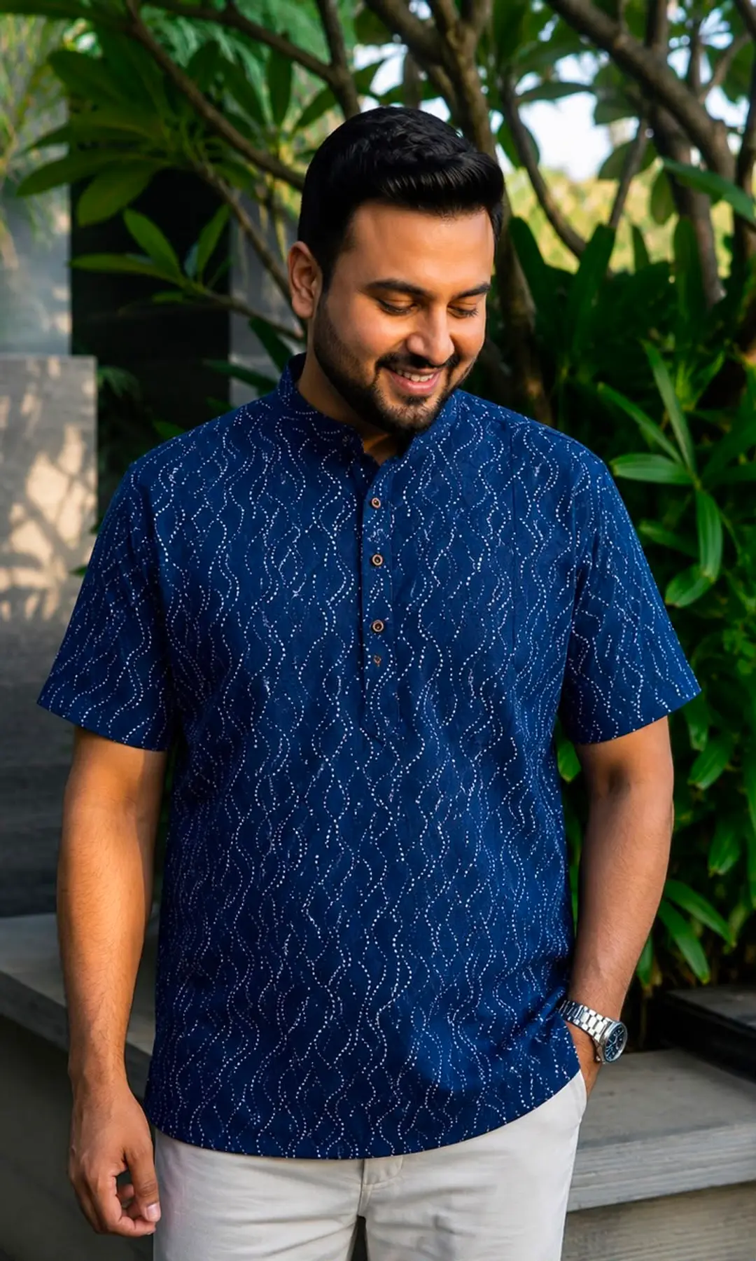 Stylish Half Sleeve Printed Kurta for Men – Modern Ethnic Fashion 1