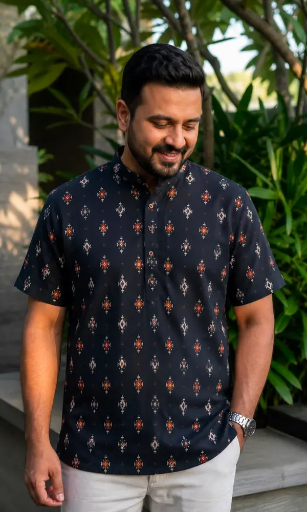 Men’s Casual Printed Short Kurta – Comfortable Cotton Ethnic Wear