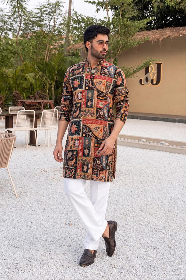 Black designer kurta with polo pants