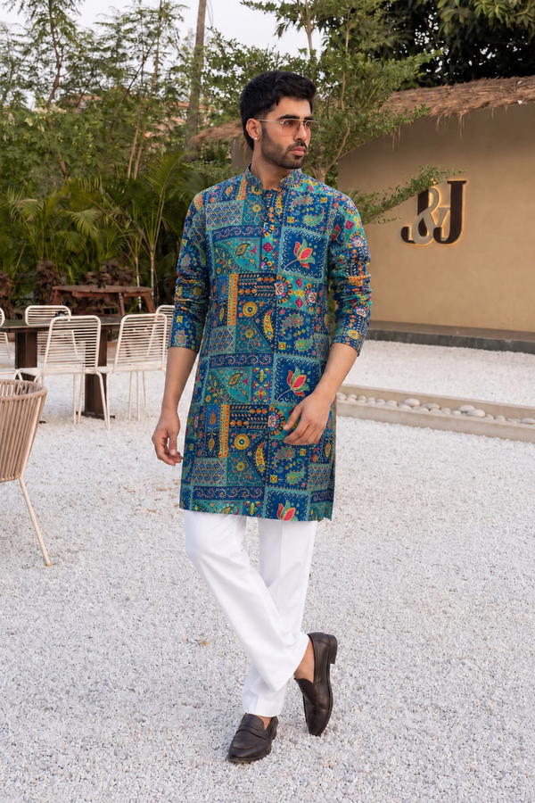 Blue designer kurta with polo pants
