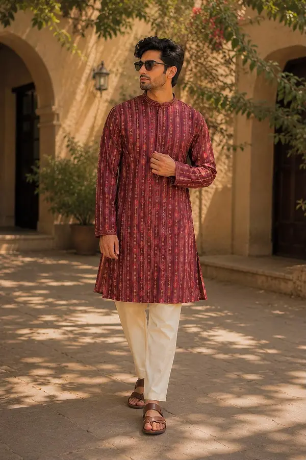 Designer Silk Jacquard Kurta Pajama for Men | Embroidery Work Festive Set